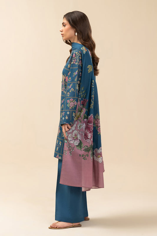 3 PIECE PRINTED LAWN SUIT-COSMOS BLUE (UNSTITCHED)