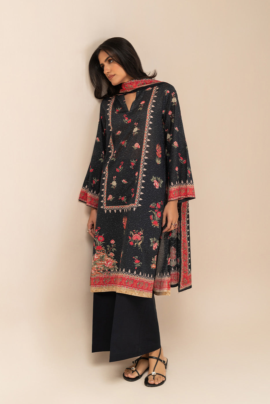 3 PIECE PRINT LAWN SUIT-FLORAL MUSK (UNSTITCHED)