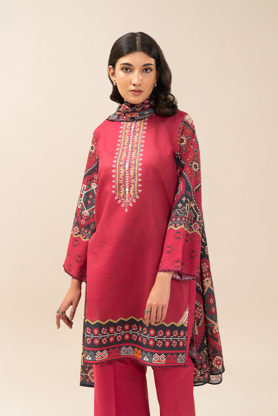 3 PIECE PRINT LAWN SUIT-SCARLET AURA (UNSTITCHED)