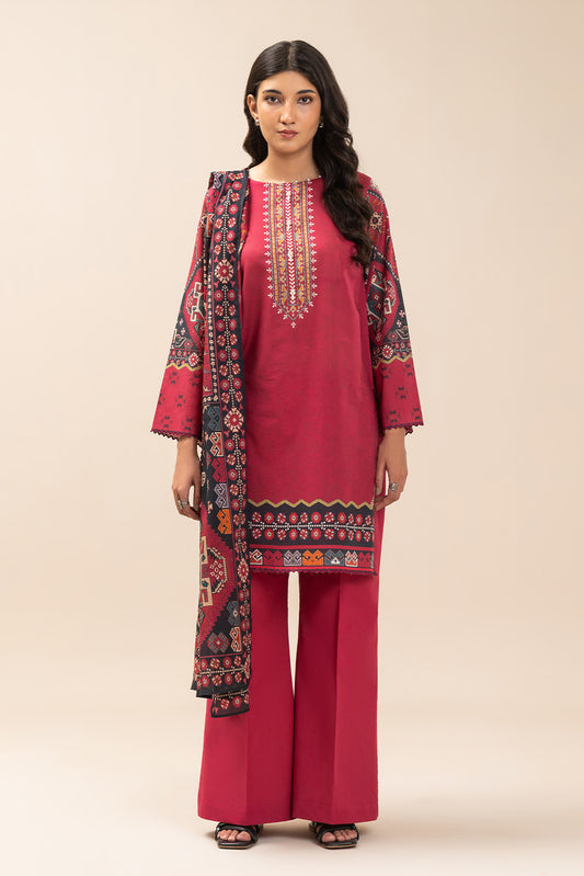 3 PIECE PRINT LAWN SUIT-SCARLET AURA (UNSTITCHED)