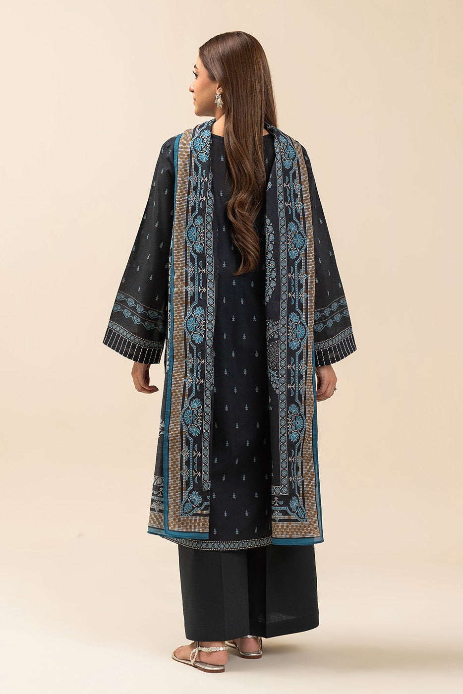 3 PIECE PRINTED LAWN SUIT-MYSTERY BLUE (UNSTITCHED)