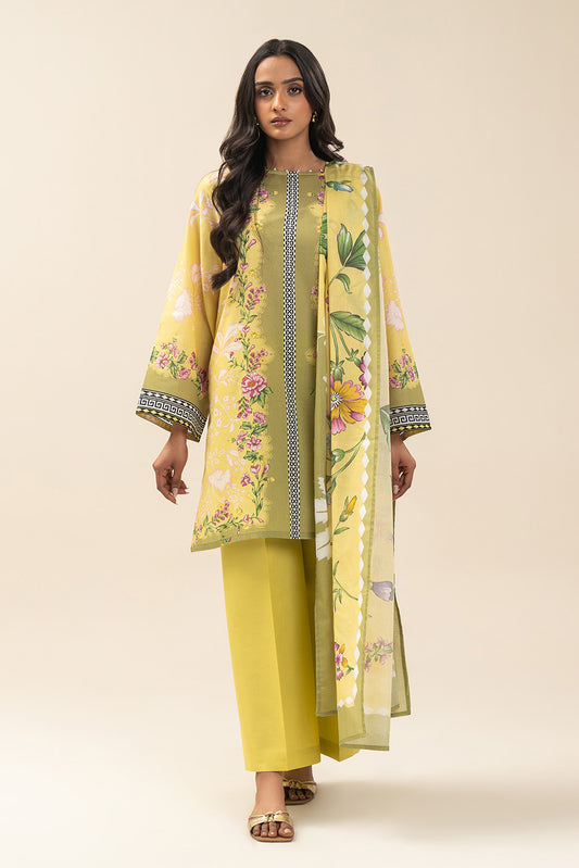 3 PIECE PRINTED LAWN SUIT-FROSTED LIME (UNSTITCHED)