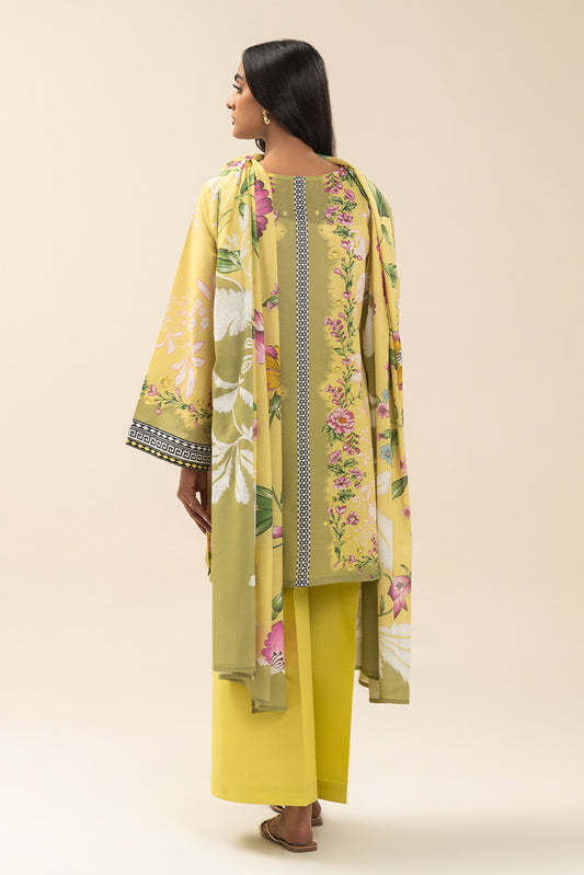 3 PIECE PRINTED LAWN SUIT-FROSTED LIME (UNSTITCHED)