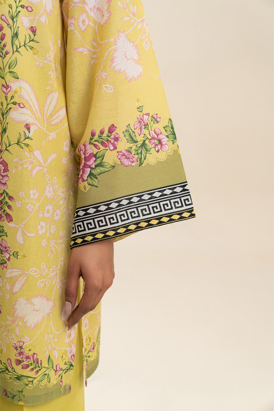 3 PIECE PRINTED LAWN SUIT-FROSTED LIME (UNSTITCHED)