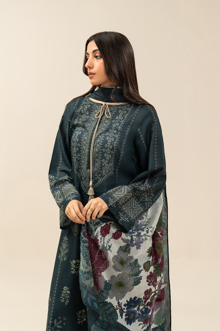 3 PIECE PRINTED LAWN SUIT-ROSETTE ROUGE (UNSTITCHED)