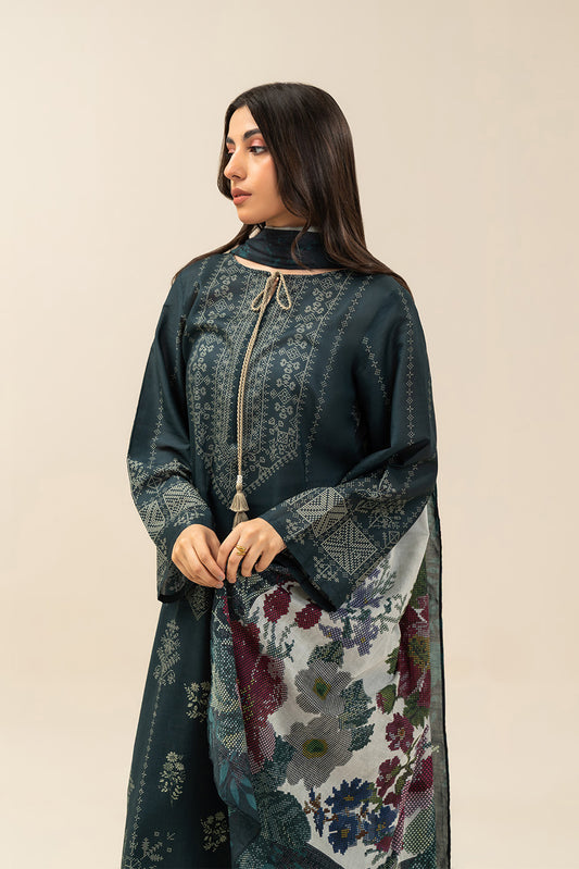 3 PIECE PRINTED LAWN SUIT-ROSETTE ROUGE (UNSTITCHED)