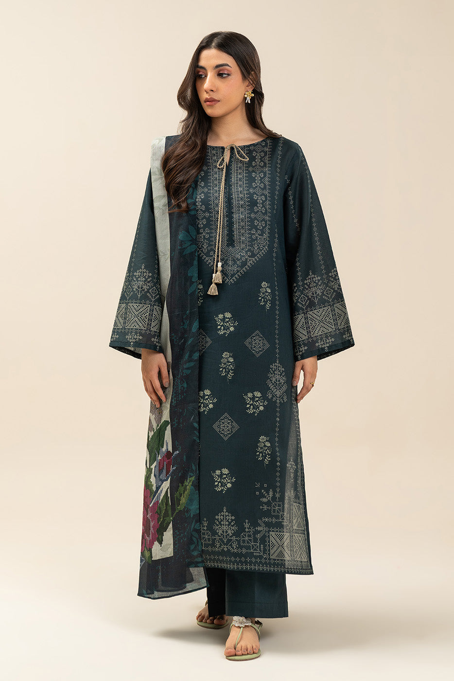 3 PIECE PRINTED LAWN SUIT-ROSETTE ROUGE (UNSTITCHED)