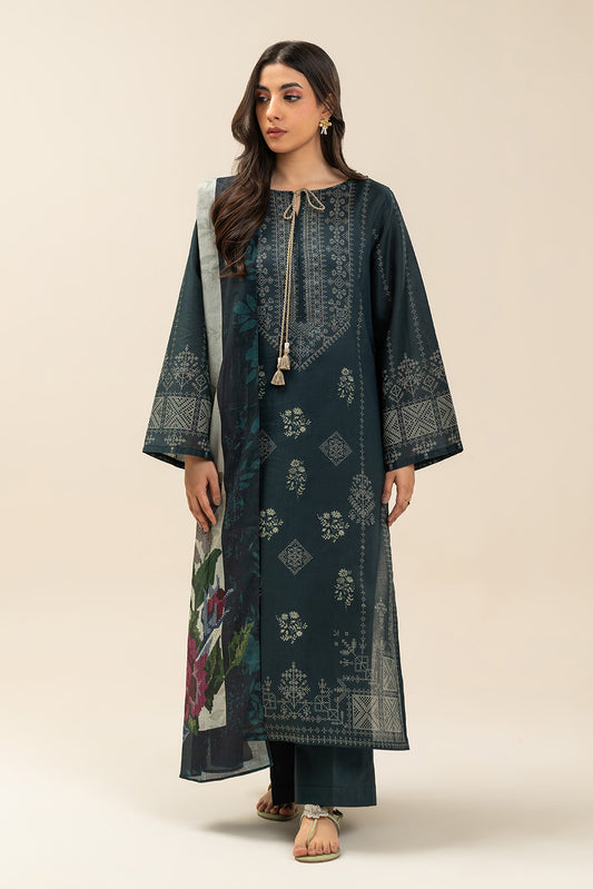 3 PIECE PRINTED LAWN SUIT-ROSETTE ROUGE (UNSTITCHED)