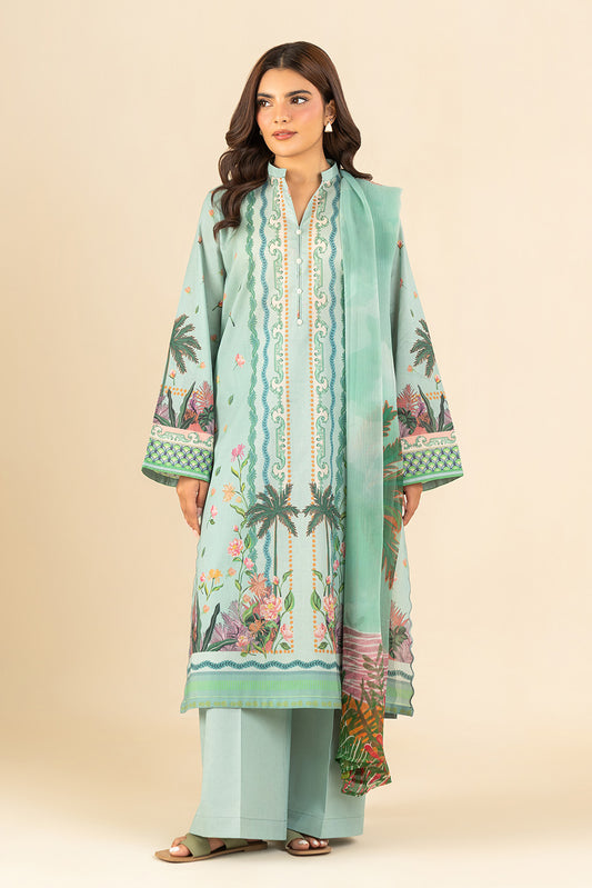 3 PIECE PRINTED LAWN SUIT-CAMEO GREEN (UNSTITCHED)