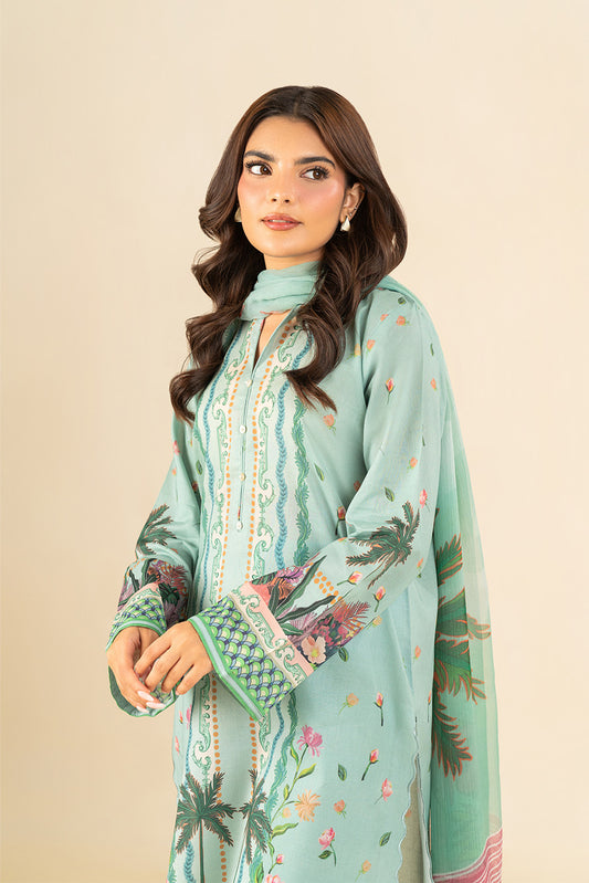 3 PIECE PRINTED LAWN SUIT-CAMEO GREEN (UNSTITCHED)