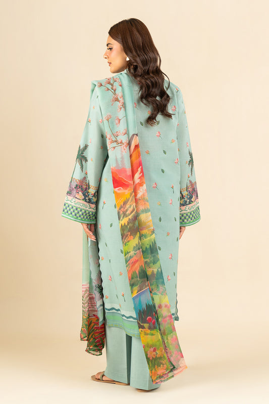 3 PIECE PRINTED LAWN SUIT-CAMEO GREEN (UNSTITCHED)
