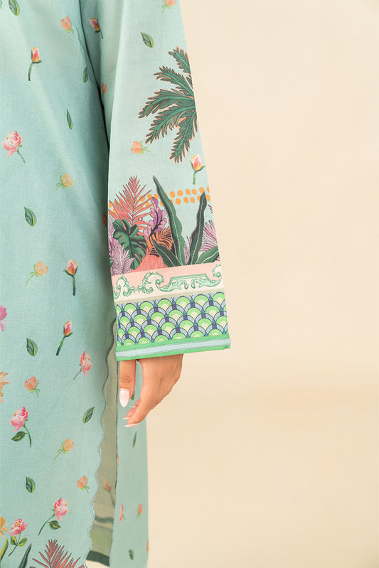 3 PIECE PRINTED LAWN SUIT-CAMEO GREEN (UNSTITCHED)