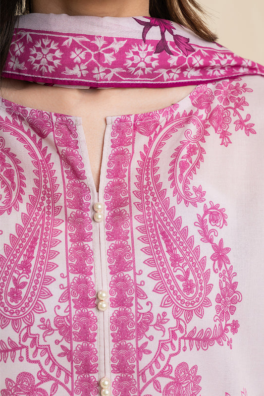 3 PIECE PRINTED LAWN SUIT-PINK HUES (UNSTITCHED)