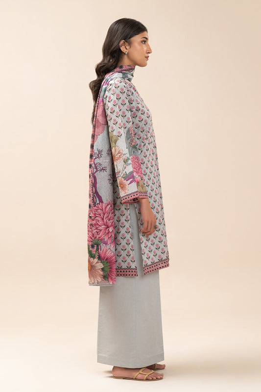 3 PIECE PRINT LAWN SUIT-SPLENDOUR GREY (UNSTITCHED)