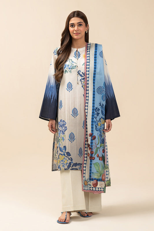 3 PIECE PRINTED LAWN SUIT-DAY MAGIC (UNSTITCHED)