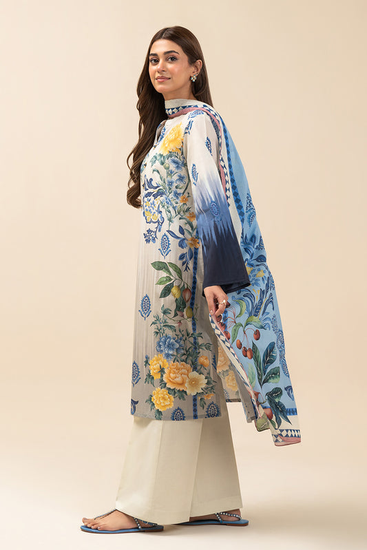 3 PIECE PRINTED LAWN SUIT-DAY MAGIC (UNSTITCHED)