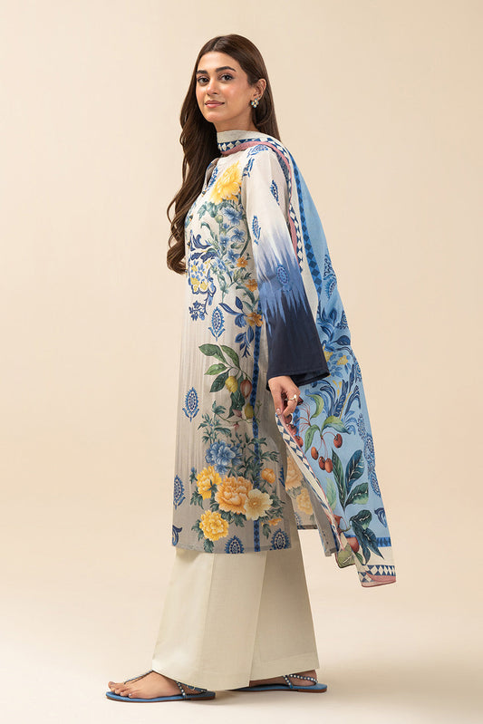 3 PIECE PRINTED LAWN SUIT-DAY MAGIC (UNSTITCHED)