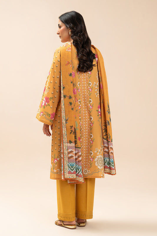 3 PIECE PRINT LAWN SUIT-WILDFLOWER MUSTARD (UNSTITCHED)