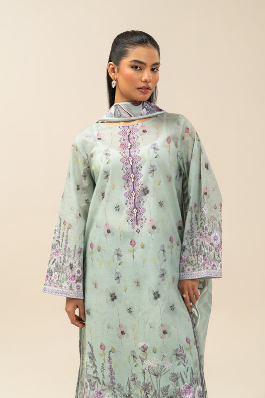 3 PIECE PRINTED LAWN SUIT-FLORET MINT (UNSTITCHED)