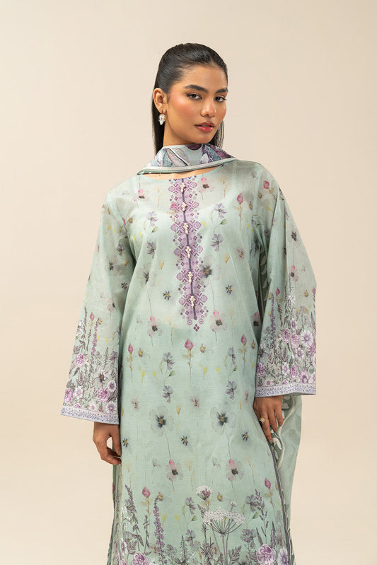 3 PIECE PRINTED LAWN SUIT-FLORET MINT (UNSTITCHED)