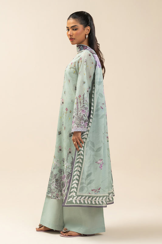 3 PIECE PRINTED LAWN SUIT-FLORET MINT (UNSTITCHED)