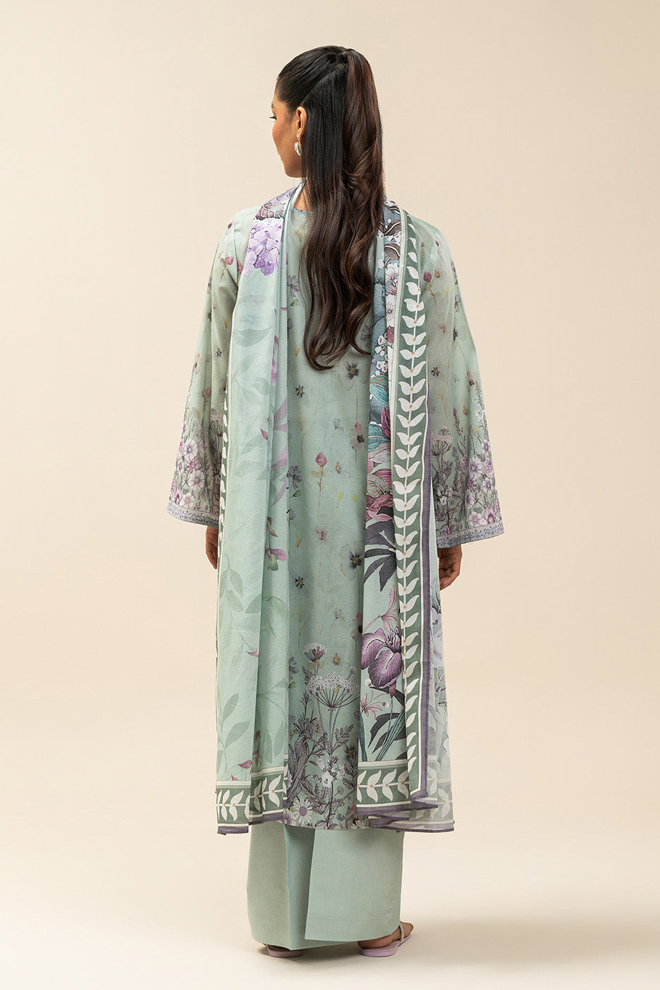 3 PIECE PRINTED LAWN SUIT-FLORET MINT (UNSTITCHED)