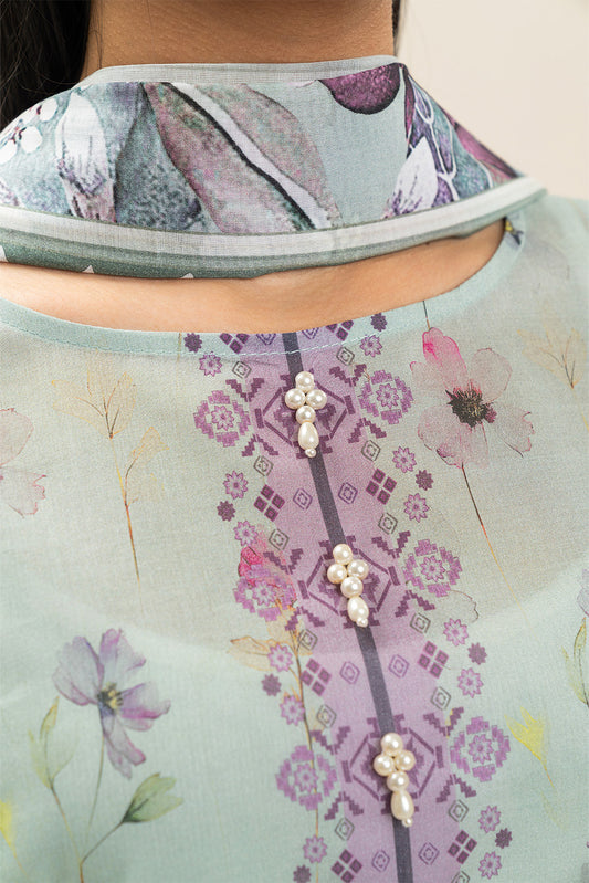 3 PIECE PRINTED LAWN SUIT-FLORET MINT (UNSTITCHED)