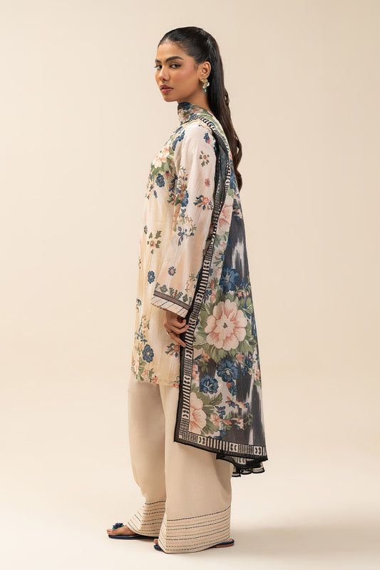 3 PIECE PRINTED LAWN SUIT-IVORY FLORET (UNSTITCHED)