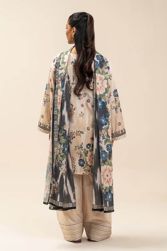 3 PIECE PRINTED LAWN SUIT-IVORY FLORET (UNSTITCHED)