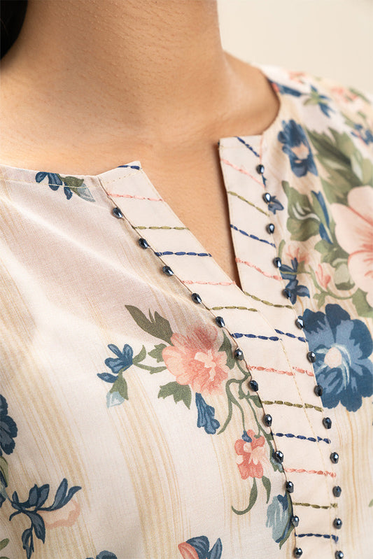 3 PIECE PRINTED LAWN SUIT-IVORY FLORET (UNSTITCHED)