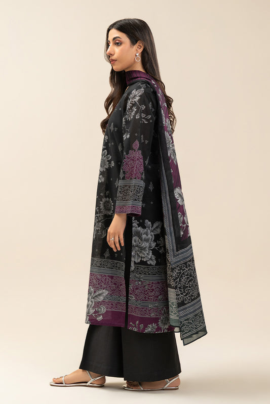 3 PIECE PRINTED LAWN SUIT-DUSTY FLORA (UNSTITCHED)