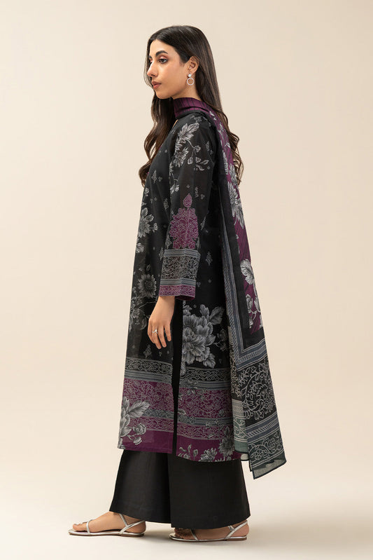 3 PIECE PRINTED LAWN SUIT-DUSTY FLORA (UNSTITCHED)