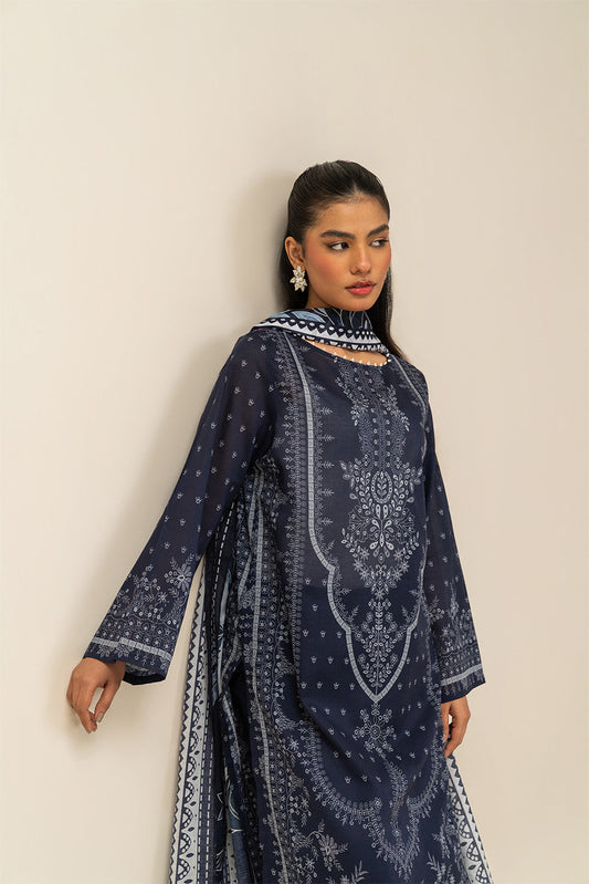3 PIECE PRINTED LAWN SUIT-BLUE AMBER (UNSTITCHED)