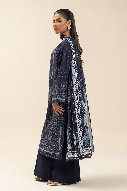 3 PIECE PRINTED LAWN SUIT-BLUE AMBER (UNSTITCHED)