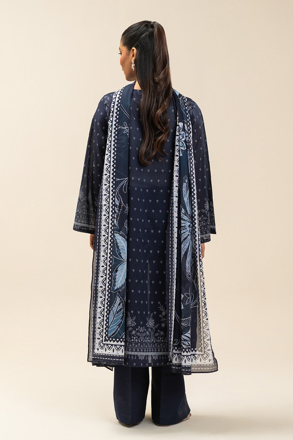 3 PIECE PRINTED LAWN SUIT-BLUE AMBER (UNSTITCHED)