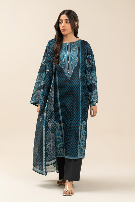 3 PIECE PRINTED LAWN SUIT-INDIGO HAZE (UNSTITCHED)