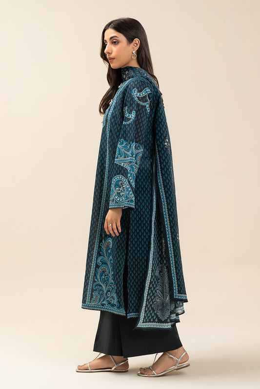 3 PIECE PRINTED LAWN SUIT-INDIGO HAZE (UNSTITCHED)