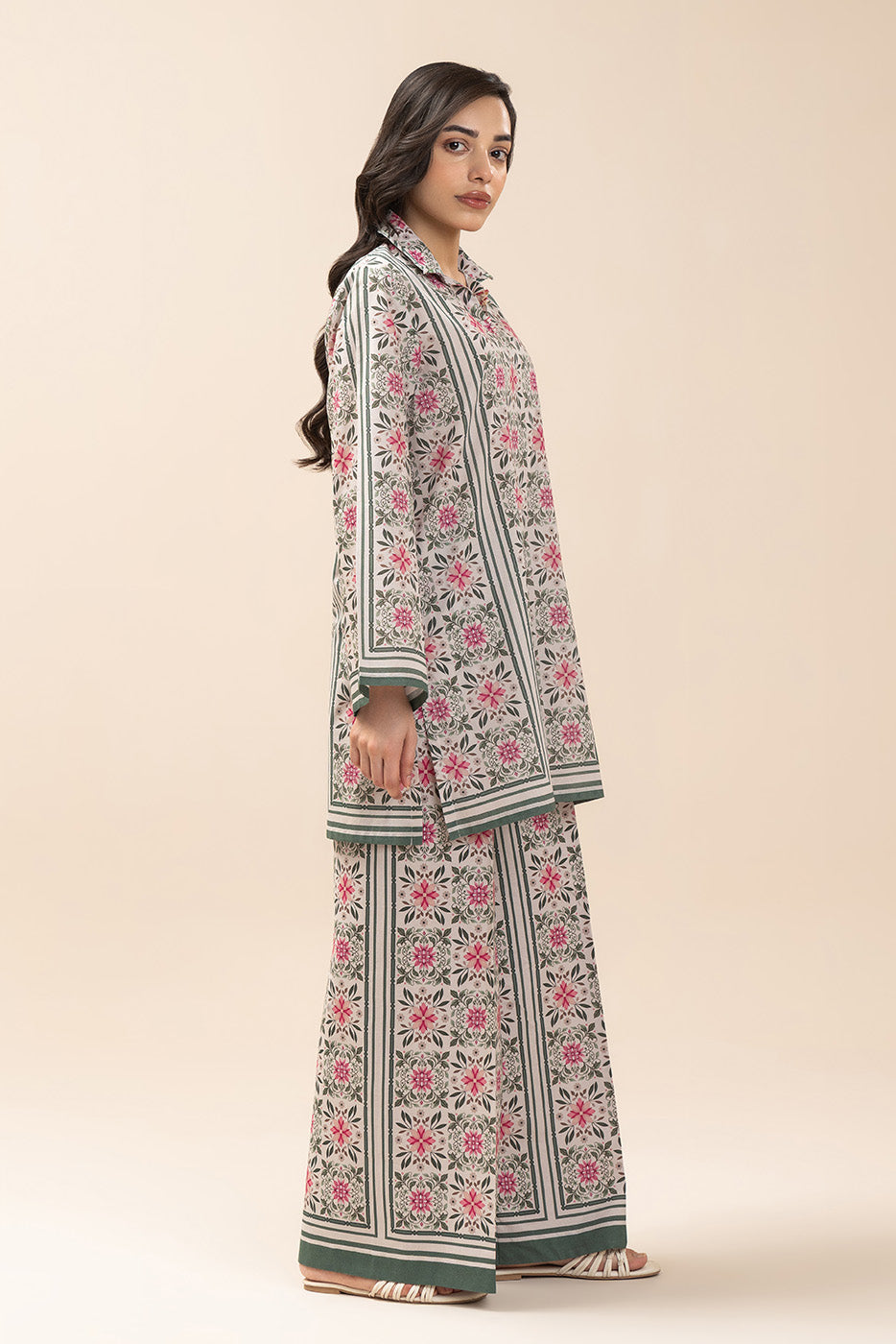 2 PIECE PRINTED LAWN SUIT-OLIVINE MOSAIC (UNSTITCHED)
