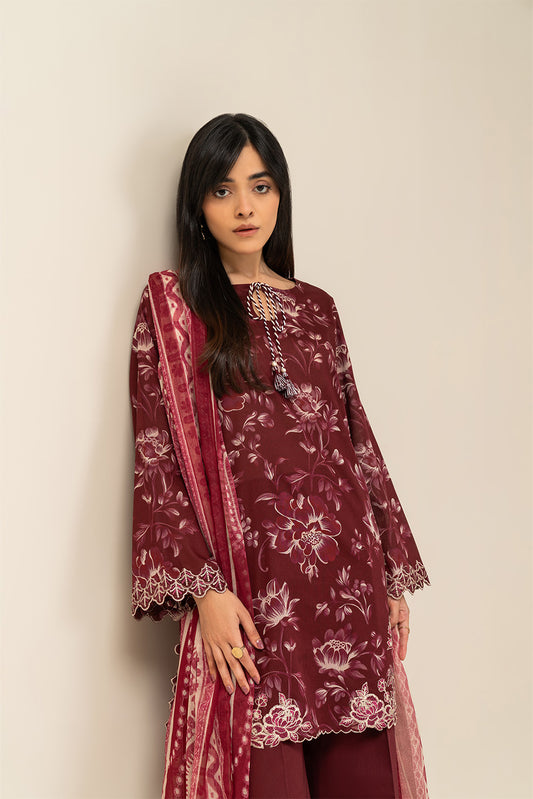 3 PIECE EMBROIDERED LAWN SUIT-SCARLET VINE (UNSTITCHED)