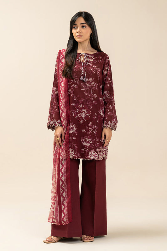 3 PIECE EMBROIDERED LAWN SUIT-SCARLET VINE (UNSTITCHED)