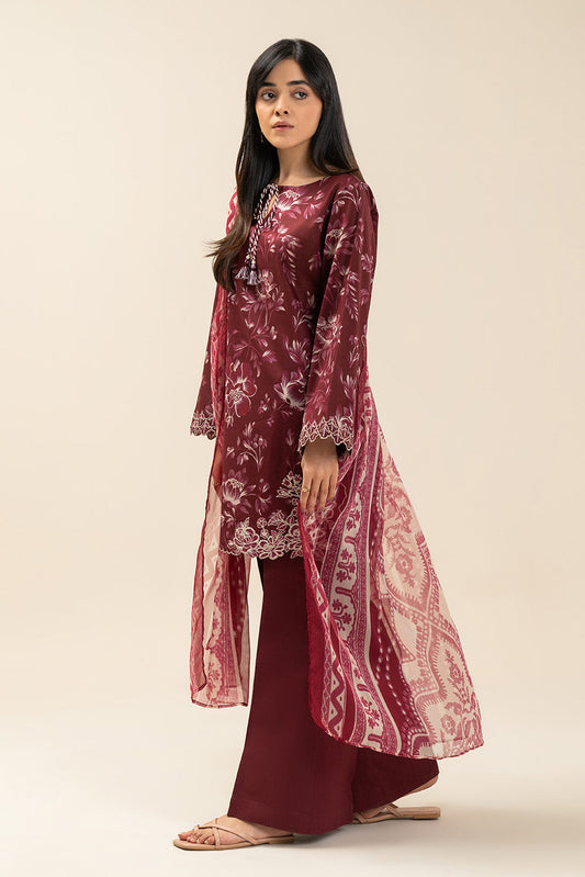 3 PIECE EMBROIDERED LAWN SUIT-SCARLET VINE (UNSTITCHED)