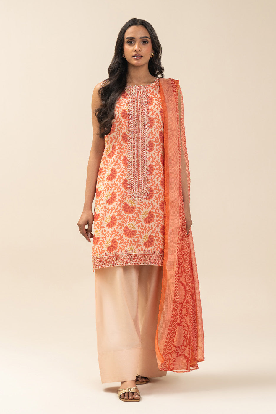 3 PIECE EMBROIDERED LAWN SUIT-CORAL JACQUARD (UNSTITCHED)