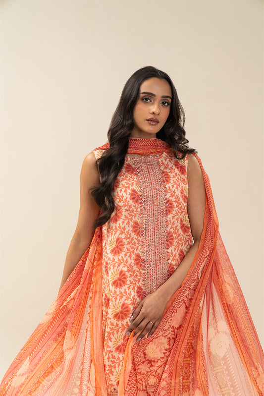 3 PIECE EMBROIDERED LAWN SUIT-CORAL JACQUARD (UNSTITCHED)
