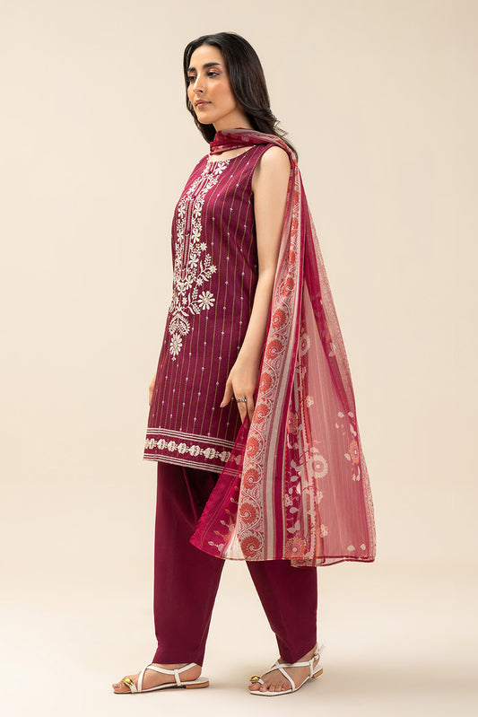 3 PIECE EMBROIDERED LAWN SUIT-DARK LANE FLORA (UNSTITCHED)