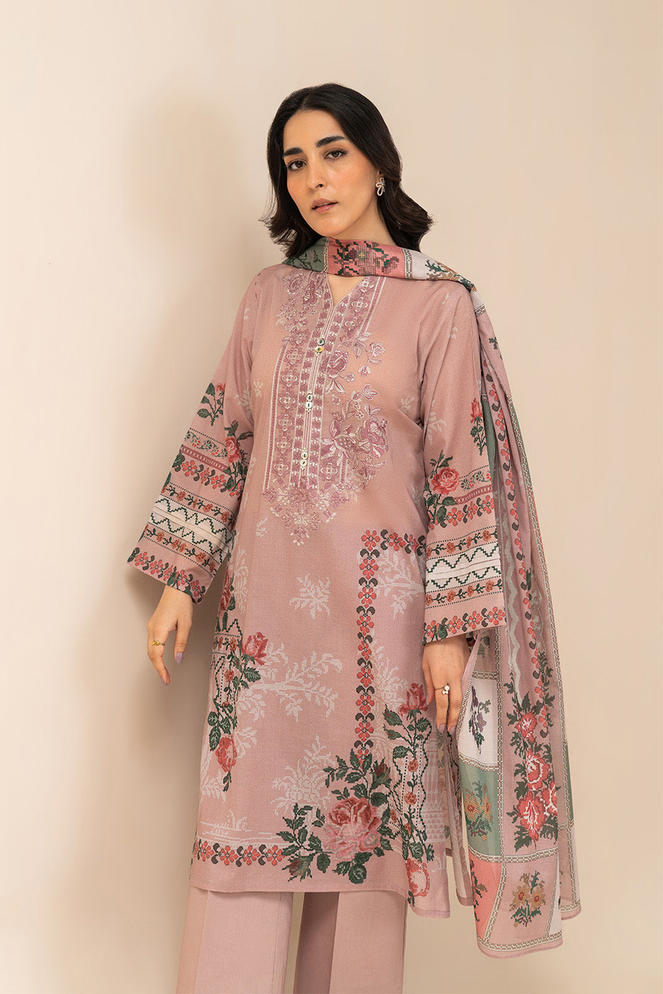 3 PIECE EMBROIDERED LAWN SUIT-PASTEL FLEUR (UNSTITCHED)