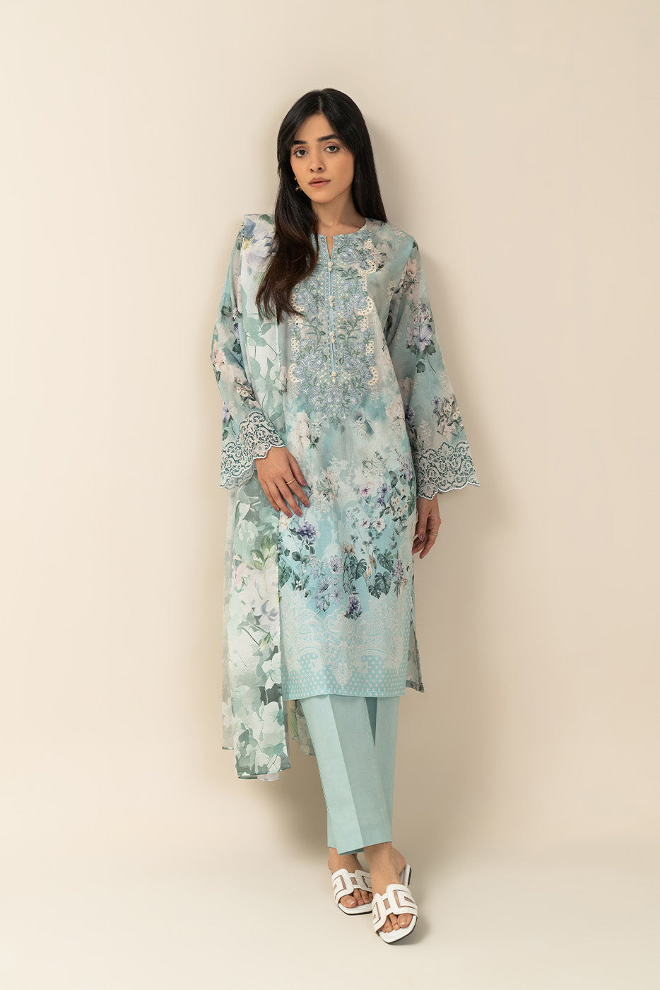 3 PIECE EMBROIDERED LAWN SUIT-CERULEAN RIVULET (UNSTITCHED)