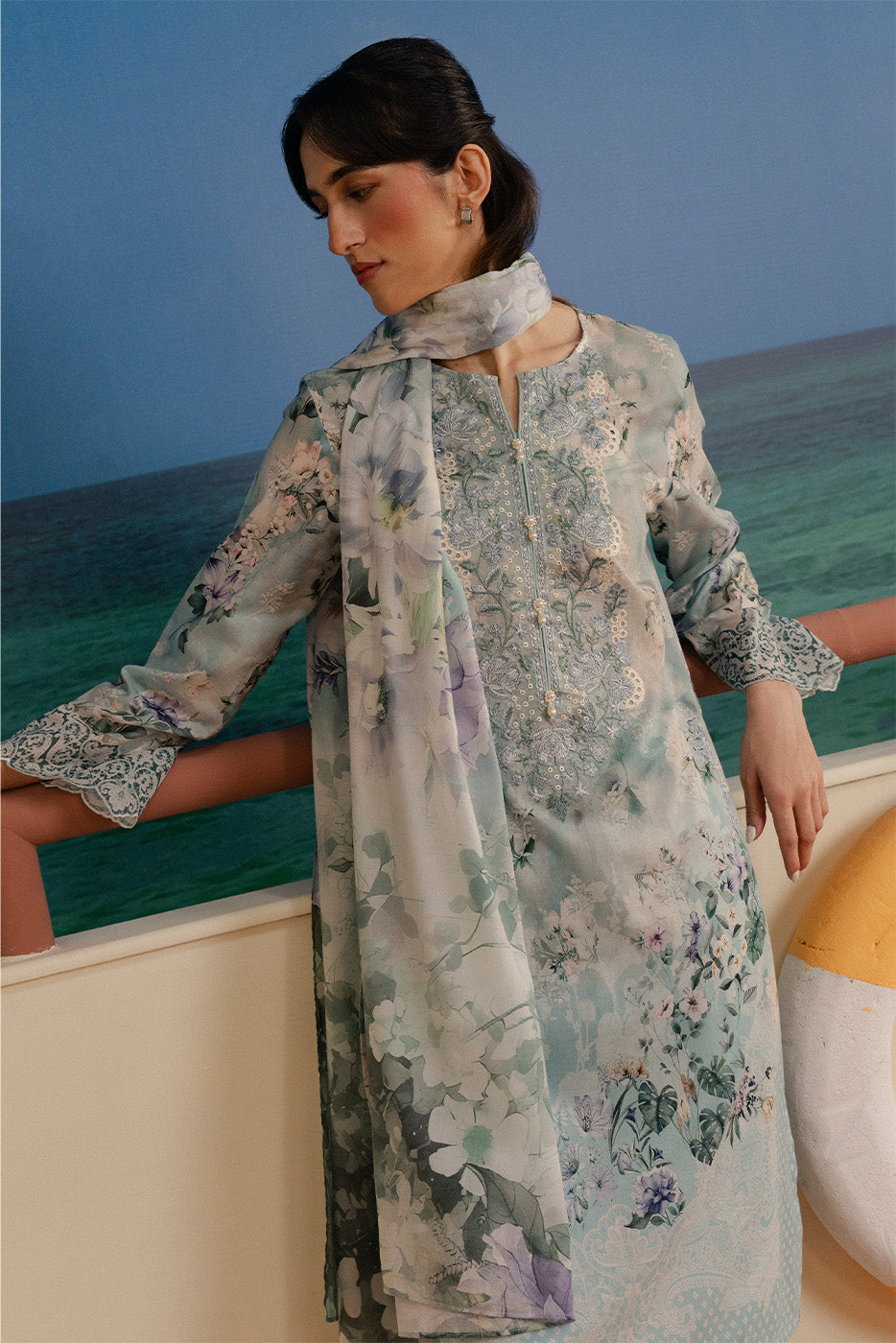 3 PIECE EMBROIDERED LAWN SUIT-CERULEAN RIVULET (UNSTITCHED)