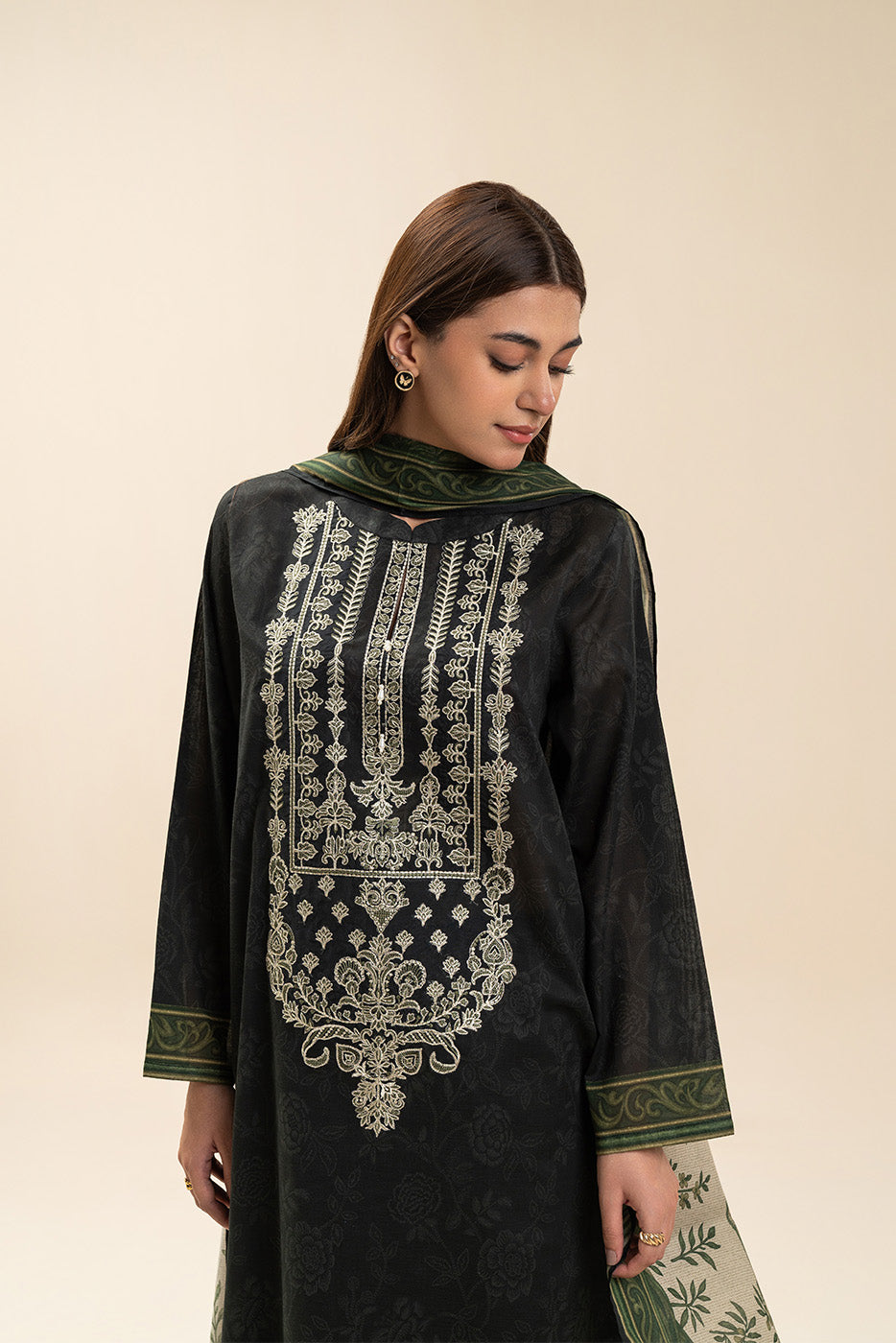 3 PIECE EMBROIDERED LAWN SUIT-BLACK FLINT (UNSTITCHED)
