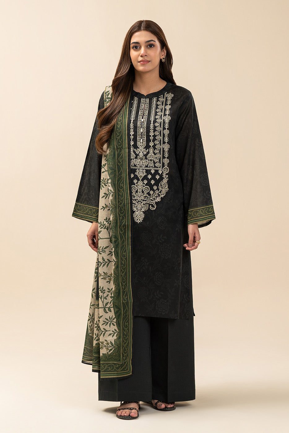 3 PIECE EMBROIDERED LAWN SUIT-BLACK FLINT (UNSTITCHED)