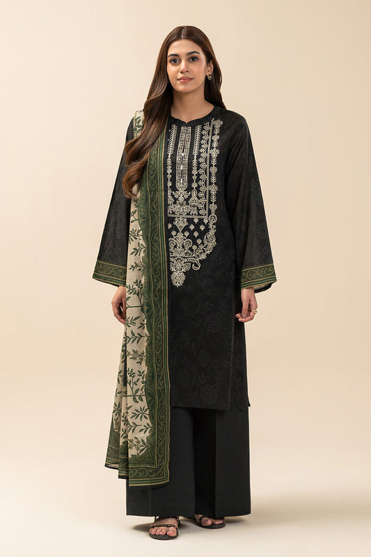 3 PIECE EMBROIDERED LAWN SUIT-BLACK FLINT (UNSTITCHED)